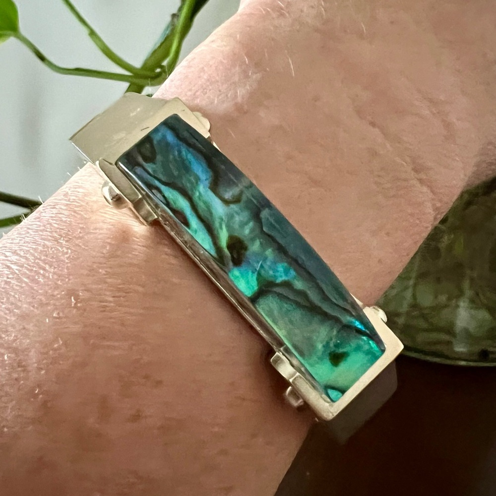 Sterling Silver Abalone Inlay Cuff Bracelet - Blue Green - Picture 5 of 7